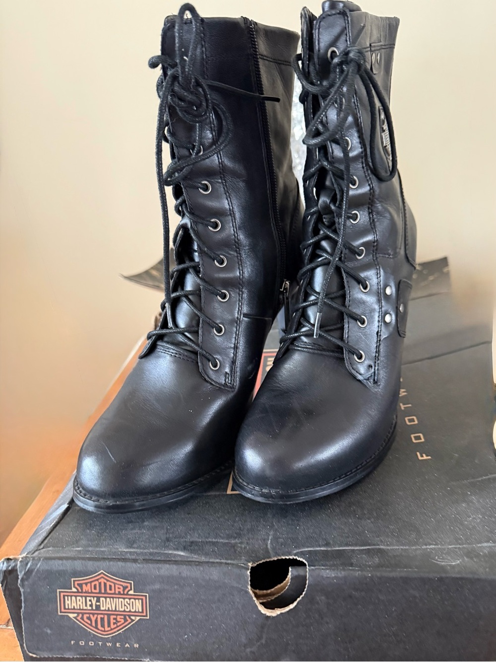 Harley-Davidson Black Lace-Up Leather Boots